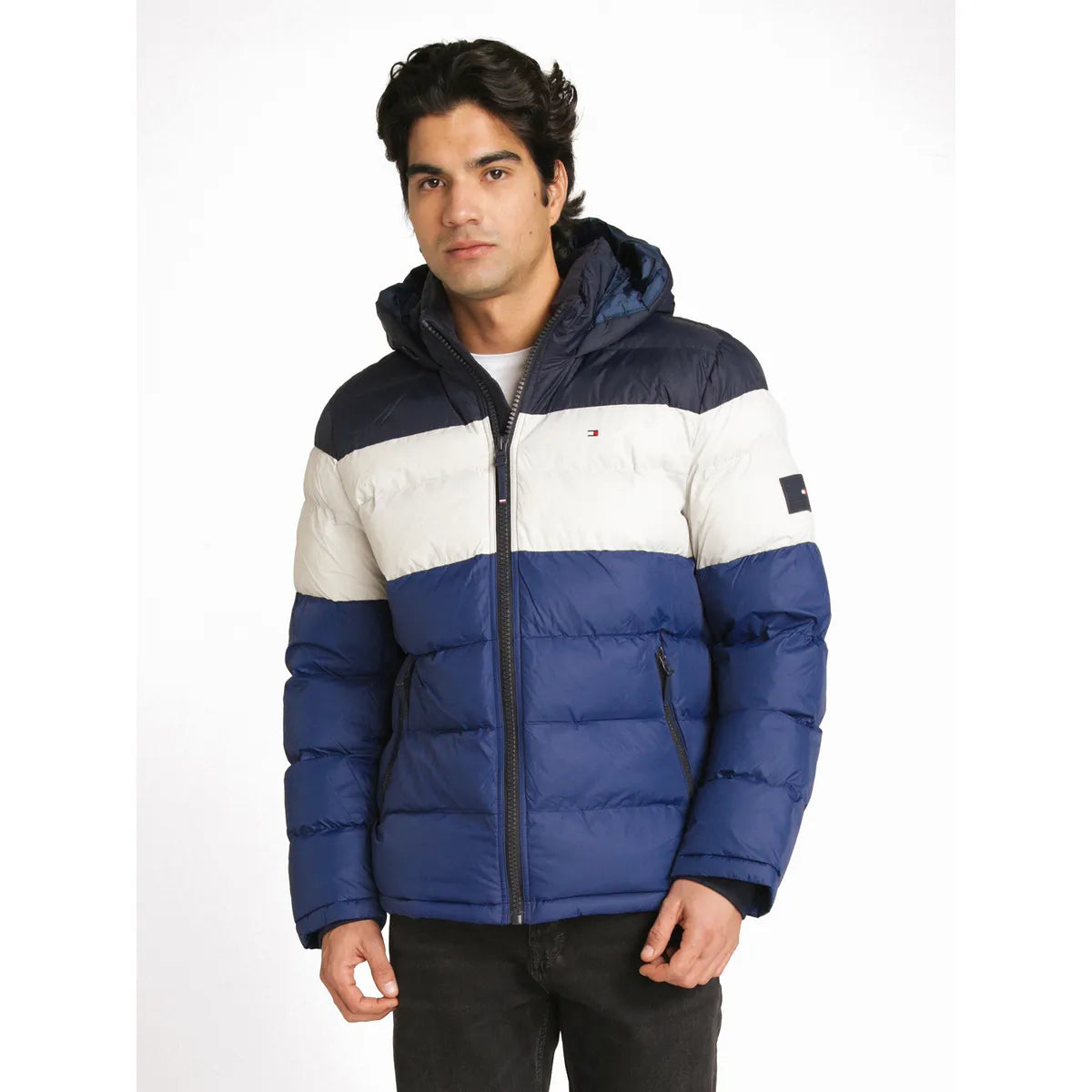 Parka Acolchada Con Gorro Azul Tommy Hilfiger